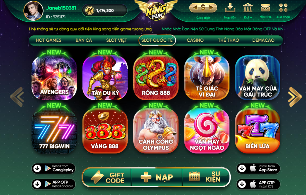 Gửi tiền/rút tiền tại game bài KingFun