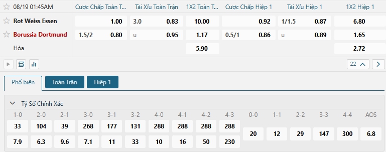 Tip bóng đá Rot Weiss Essen vs Borussia Dortmund